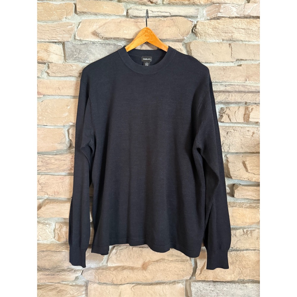 Kevo Mens Black 100% Silk 2-Ply Knit Crew Neck Sweater Long Sleeve Size L